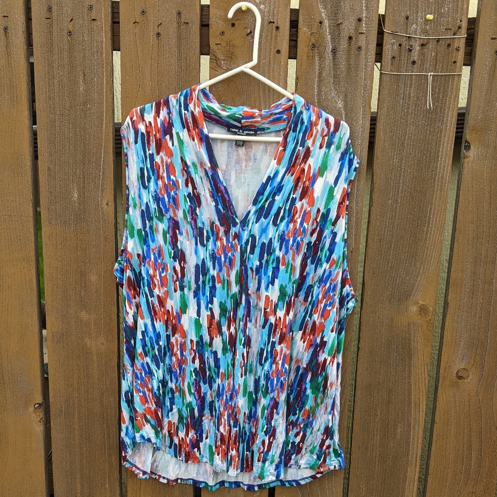 Cable & Gauge Paint Stroke Print Sleeveless V-Neck Top Sz. 3x